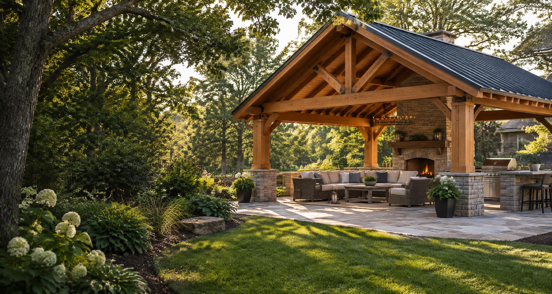 Timber frame pavilion outdoor living design inspiration